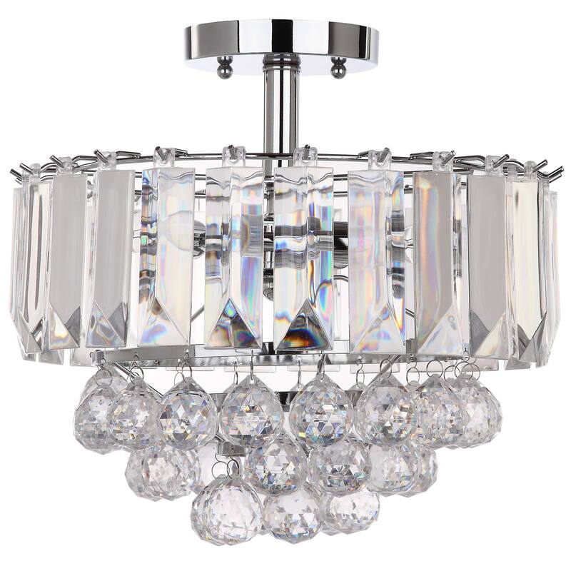 SAFAVIEH Lighting Sherita 3-Light Chrome Acrylic Flush Mount - 13.5"x13.5"x11.75" - Chrome/Clear - 14Wx14Dx12H