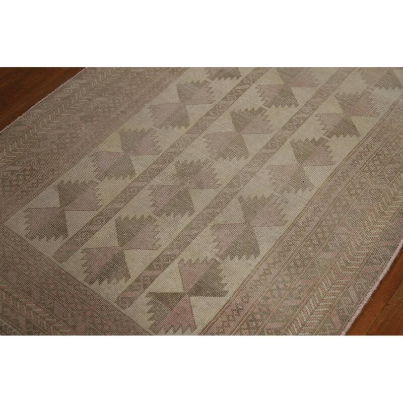 Geometric Balouch Oriental Vintage Runner Rug Handmade Wool Carpet - 3'4"x 6'10"