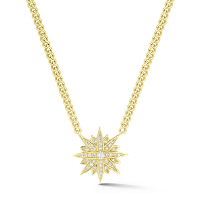 Soleil Sterling Silver Cubic Zirconia Starburst Curb Chain Necklace