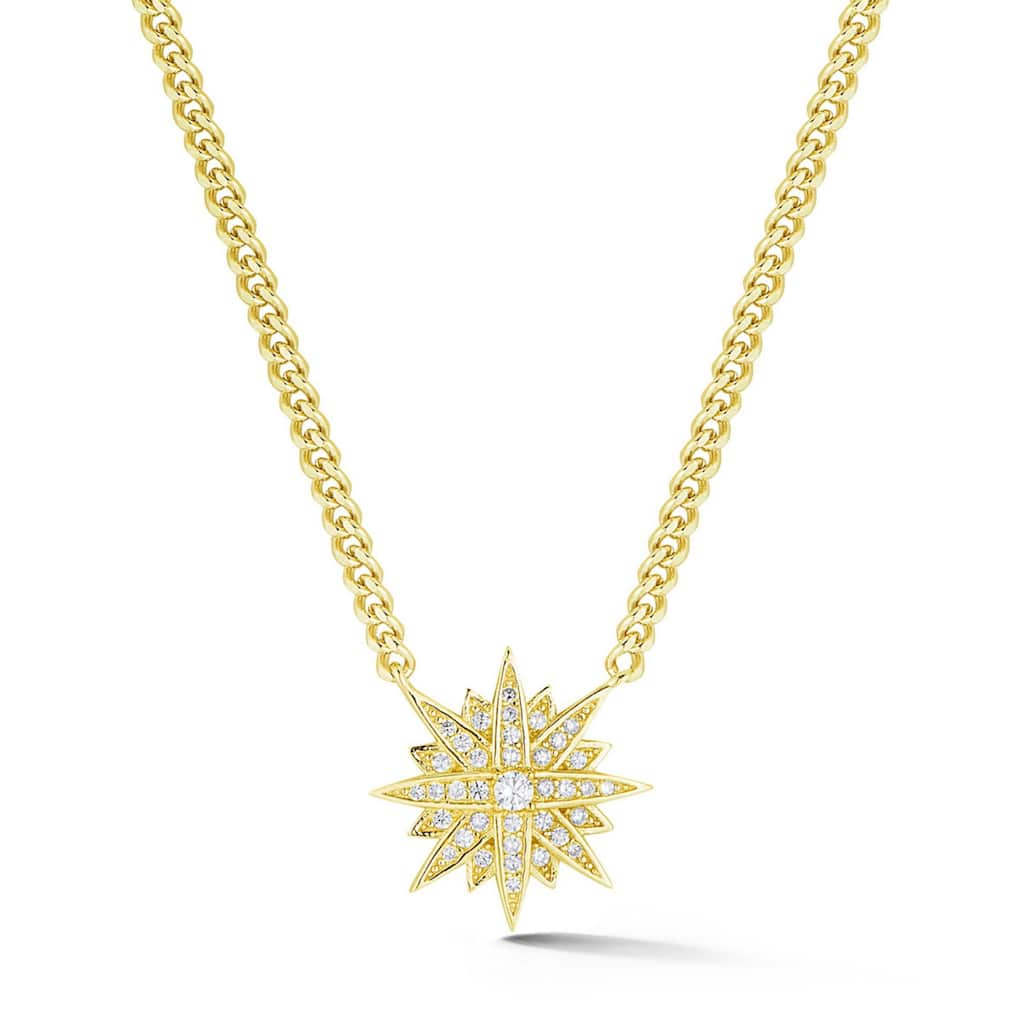 Soleil Sterling Silver Cubic Zirconia Starburst Curb Chain Necklace