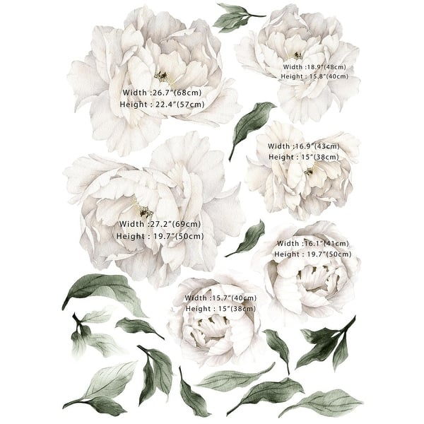 Shop White Peony Flowers Removable Floral Wall Decal Set On Sale Overstock 31718407