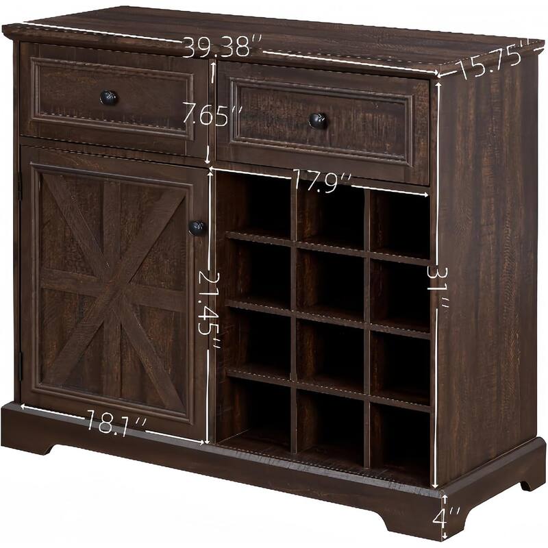 Roomfitters Farmhouse Buffet Cabinet with Storage Sideboard with 2 Drawers, Wine Bar Cabinet with Removable Wine Racks Storage
