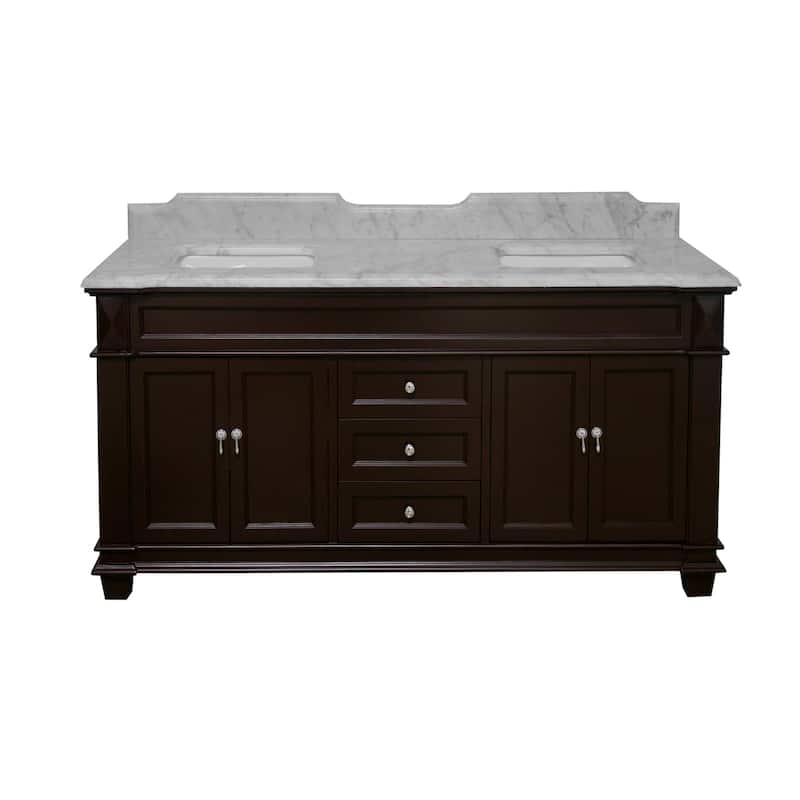 KitchenBathCollection Elizabeth 72" Double Bathroom Vanity with Carrara Marble Top