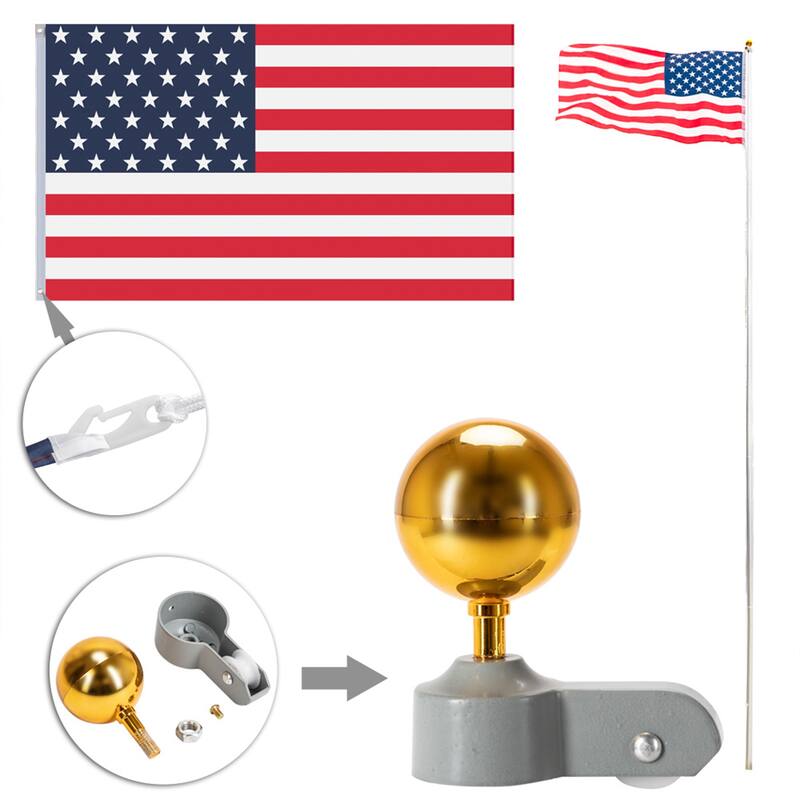20ft Sectional Halyard Pole US America Flag Flagpole Kit