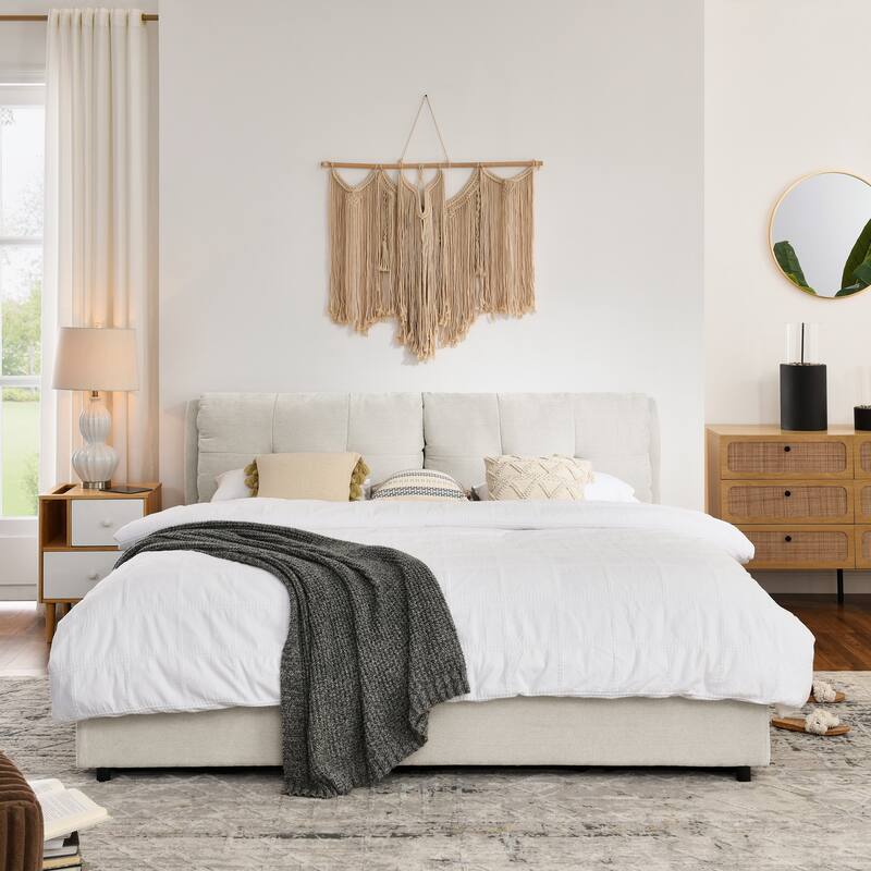 King Size Storage Upholstered Hydraulic Platform Bed with Integrated Headboard