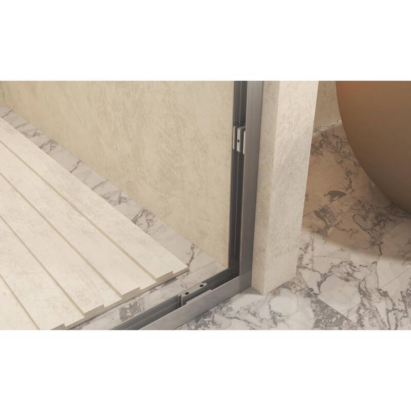 Aluminum Frame Double Sliding Shower Door, 1/4" Tempered Glass with Explosion-Proof Film & Stainless Steel Handle
