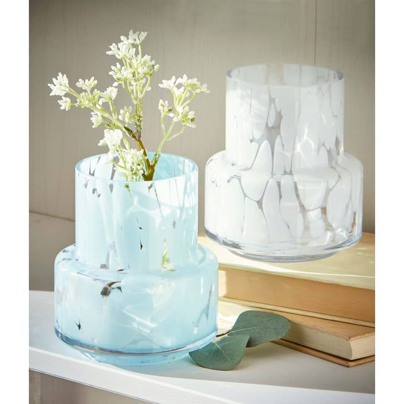 Porto Speckled White Glass Vase - Decorative Novelty Vase for Summer Decor, 5.5" H x 4.75" L x 4.75" W
