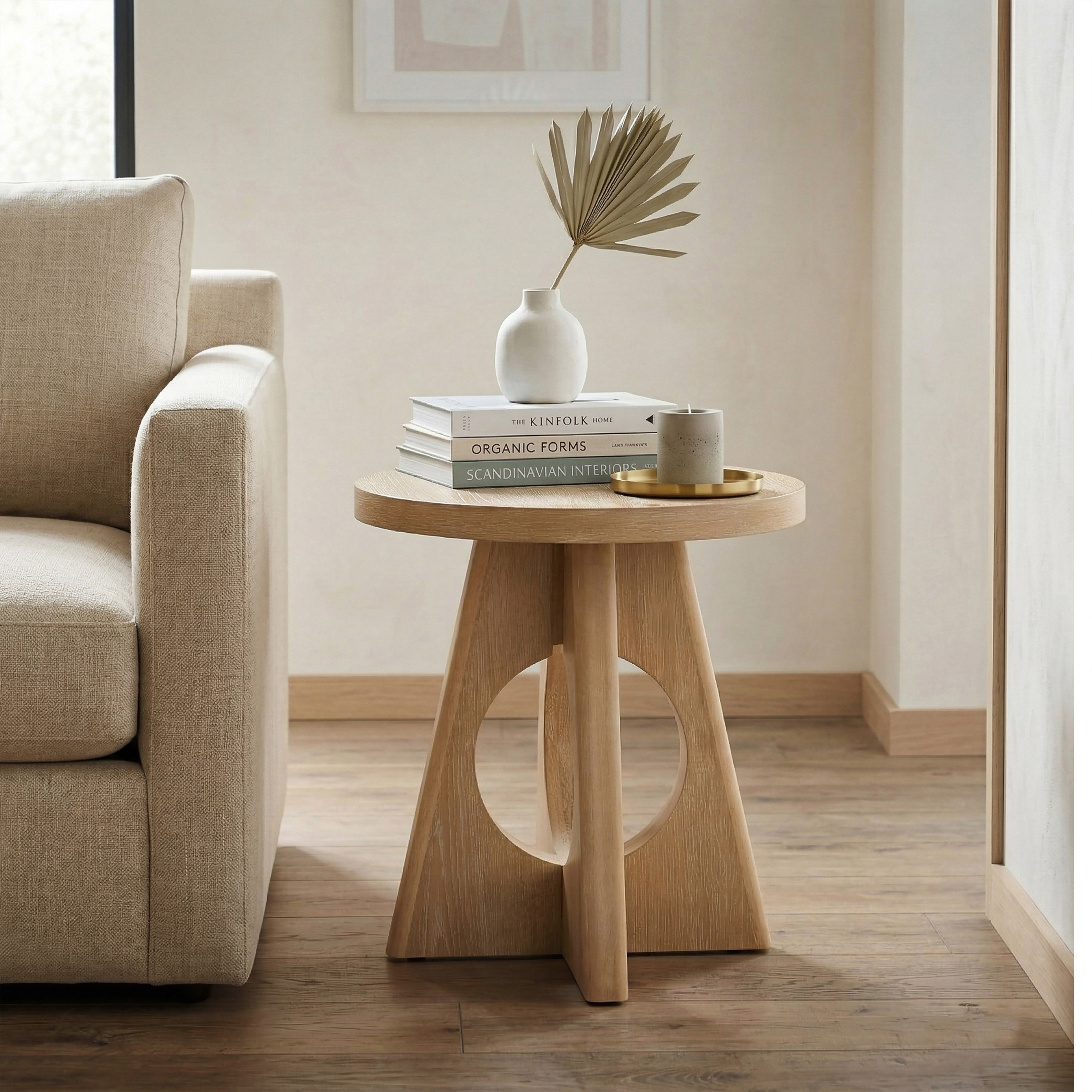Furniture of America Vitten Modern Solid Wood Cutout Pedestal Base Round End Table