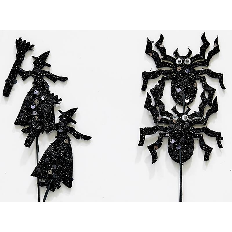 Halloween Foam Spiders & Witches on 6" Floral Pick, Set of 6