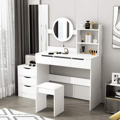 Makeup Vanity Table Set with Lights & Charging Station, Dressing Table