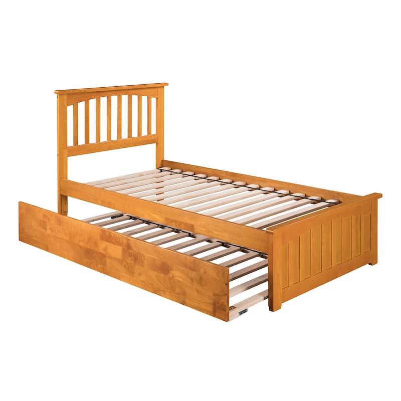 Gothic Grace Platform Bed with Trundle - Twin/Full Size, Grey Hardwood - Sturdy & Elegant Design