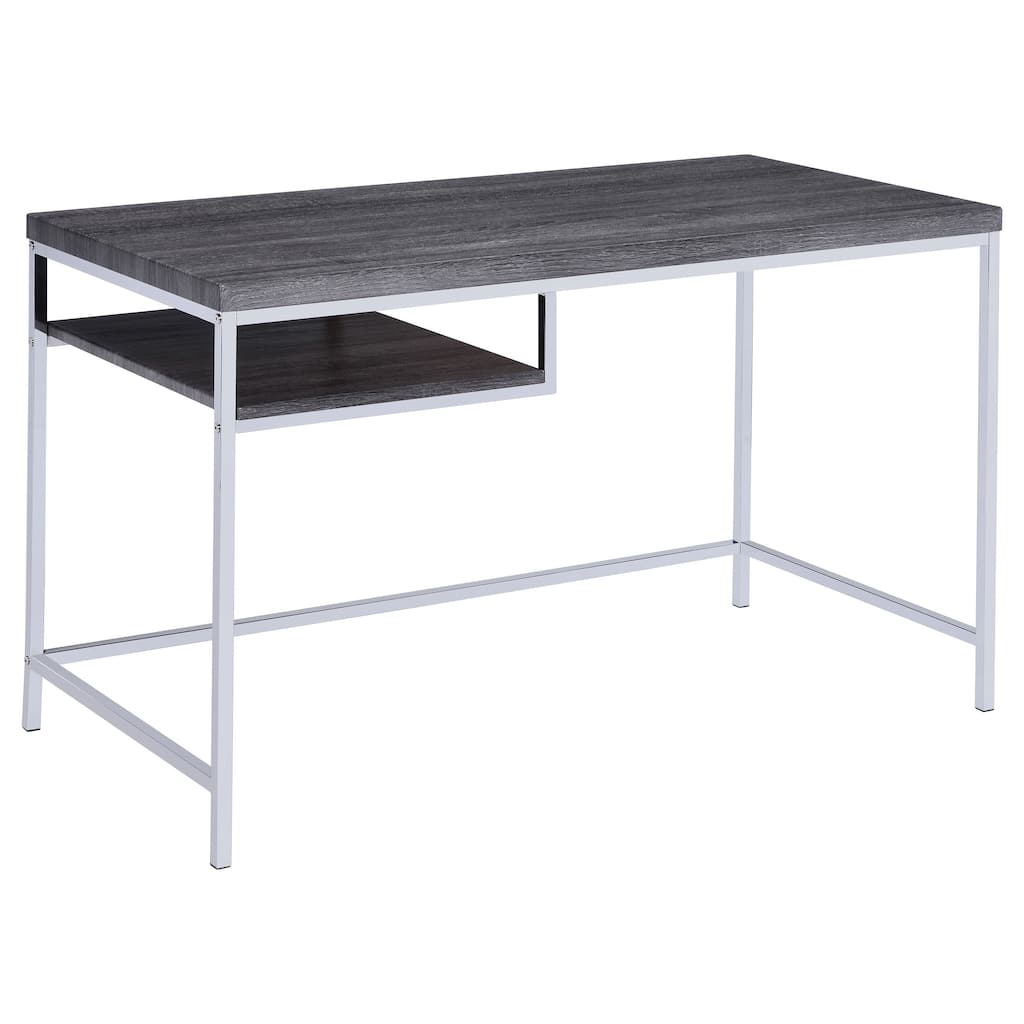 Kravitz Weathered Grey and Chrome Rectangular Writing Desk