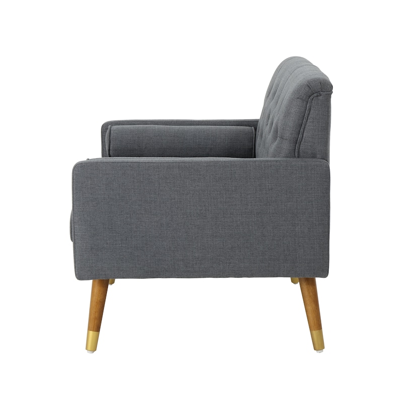 Modern 38.25" Upholstered Button Tufted Club Chair with Bolster Pillows and Rubber Wood Legs