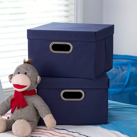 Household Essentials Storage Bins with Lids, 2 Piece Set with Durable Grommet Handles