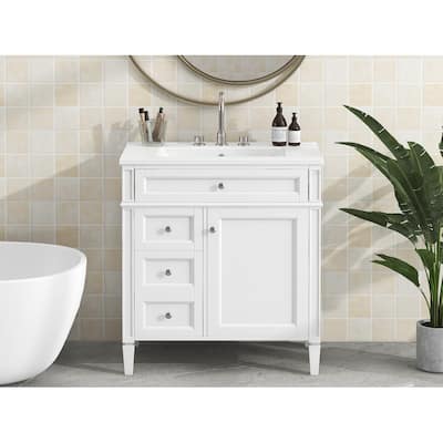 30 inch MDF Freestanding Bathroom Vanity Set with Integrated Ceramic Sink - 30" x 18.3" x 33.8"