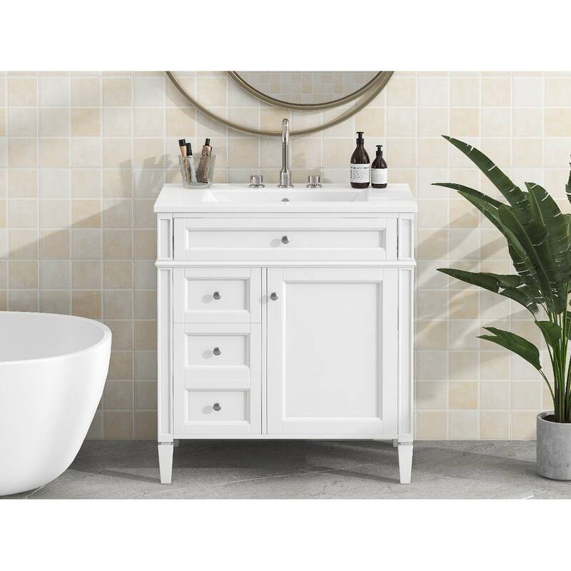 GDFStudio - Halmore Modern Freestanding Bathroom Vanity with Resin Sink, 2 Storage Drawers and a Tip-Out Drawer - 30'W