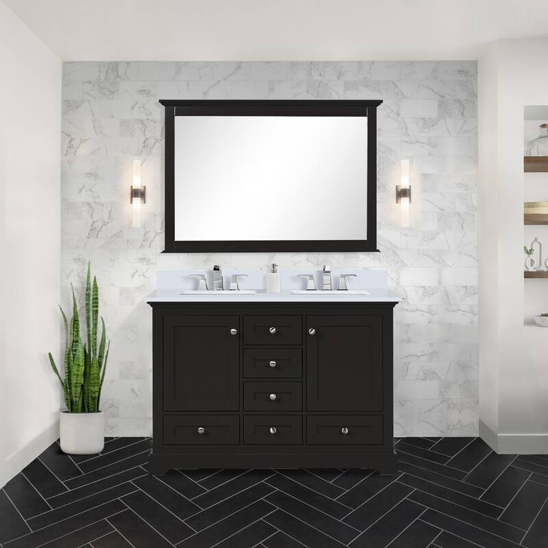Dukes 48 in. W x 22 in. D Dark Grey Double Bath Vanity, White Quartz Top, and 46 in. Mirror