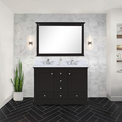 Dukes 48 in. W x 22 in. D Dark Grey Double Bath Vanity, White Quartz Top, and 46 in. Mirror