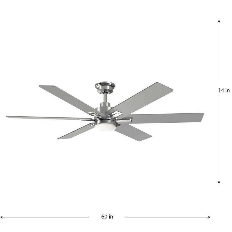 Dallam Collection 60 in. Six-Blade Brushed Nickel Transitional Ceiling Fan with Integrated CCT-LED Light - 60 in x 60 in x 14 in
