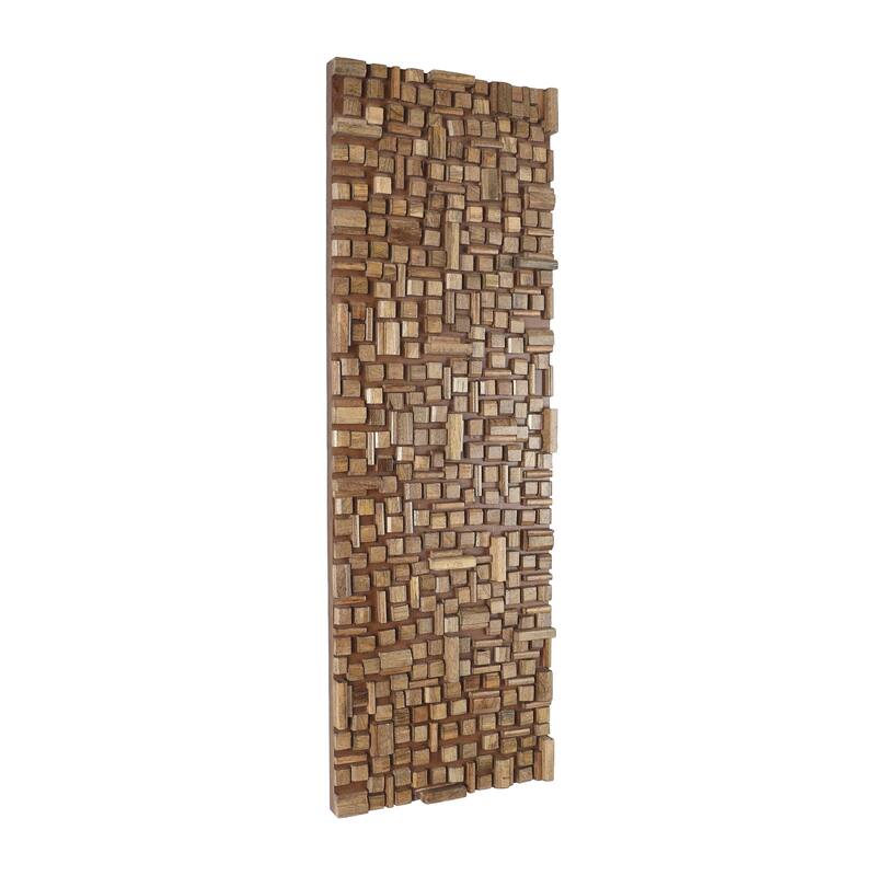 Mango Wood Abstract Handmade Geometric Block Panel Home Wall Decor - Brown - Roche River Decor