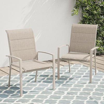Garden Patio Chairs Set of 2, All Weather Metal Outdoor Dining Chairs , Garden, Poolsides, Black Color Frame