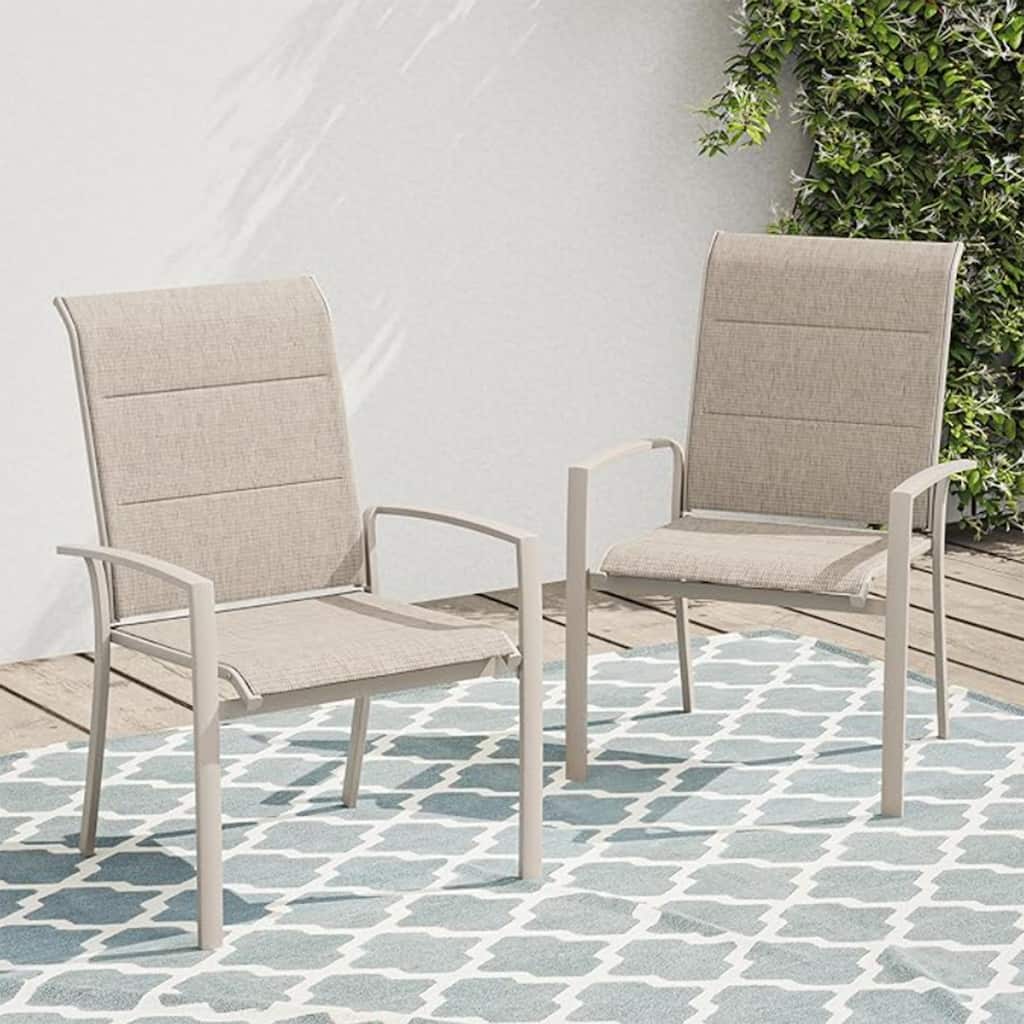 Garden Patio Chairs Set of 2, All Weather Metal Outdoor Dining Chairs , Garden, Poolsides, Black Color Frame