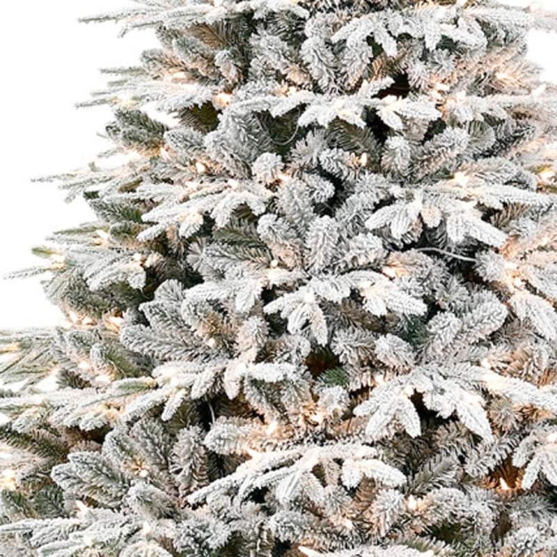 HomeRoots 6.5' White Pre Lit Full Flocked Fir Christmas Tree - 59.00 in. x 78.00 in. x 59.00 in.