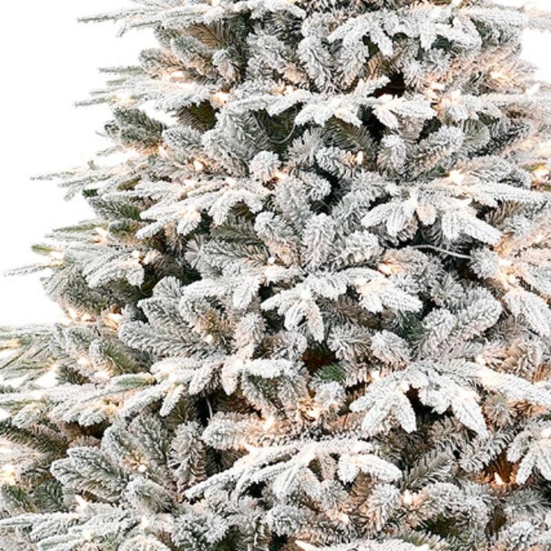 HomeRoots 7.5' White Pre Lit Full Flocked Fir Christmas Tree - 67.00 in. x 90.00 in. x 67.00 in.