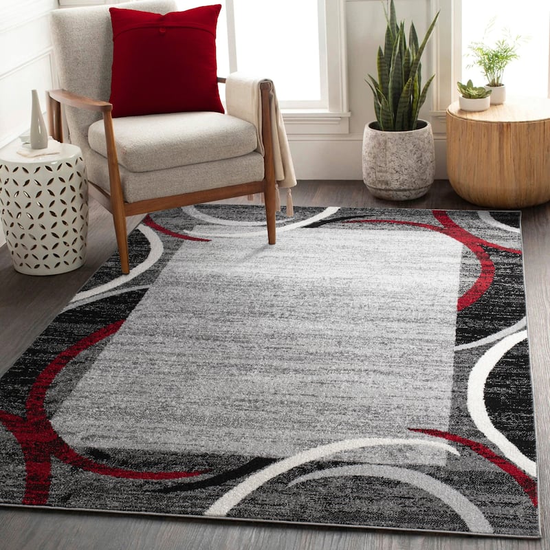 Modern Area Rug for Living Room Classic Design with Border - 7'10" x 11'2" - Red
