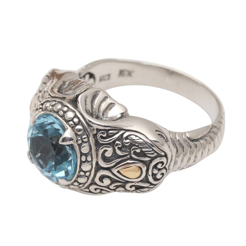 Novica Handmade Maharaja Men'S Gold Accented Blue Topaz Ring