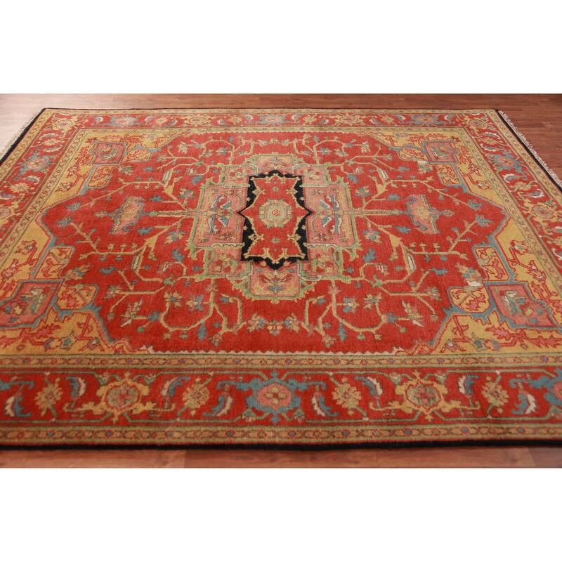 Geometric Heriz Serapi Oriental Area Rug Handmade Wool Carpet - 7'10" x 9'8"