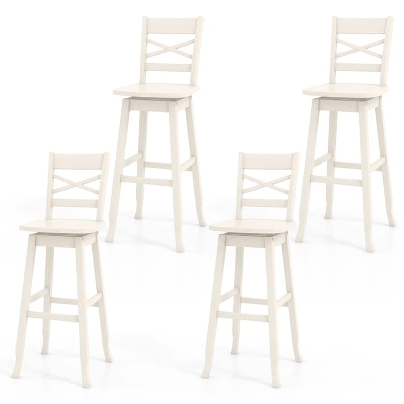 Gymax 4PCS 30'' Bar Height Stool Swivel Bar Stool Rubber Wood w/ - Bar Height - White - Set of 4