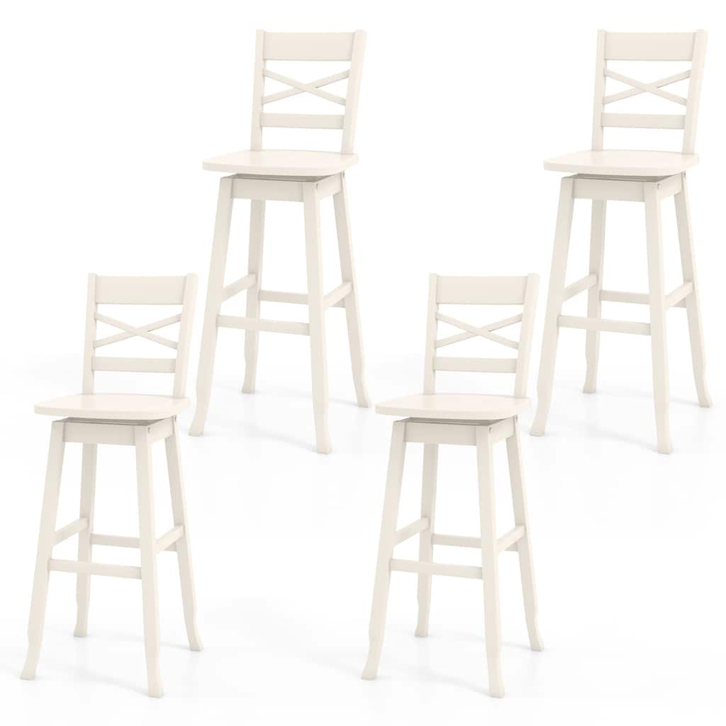 Gymax 4PCS 30'' Bar Height Stool Swivel Bar Stool Rubber Wood w/