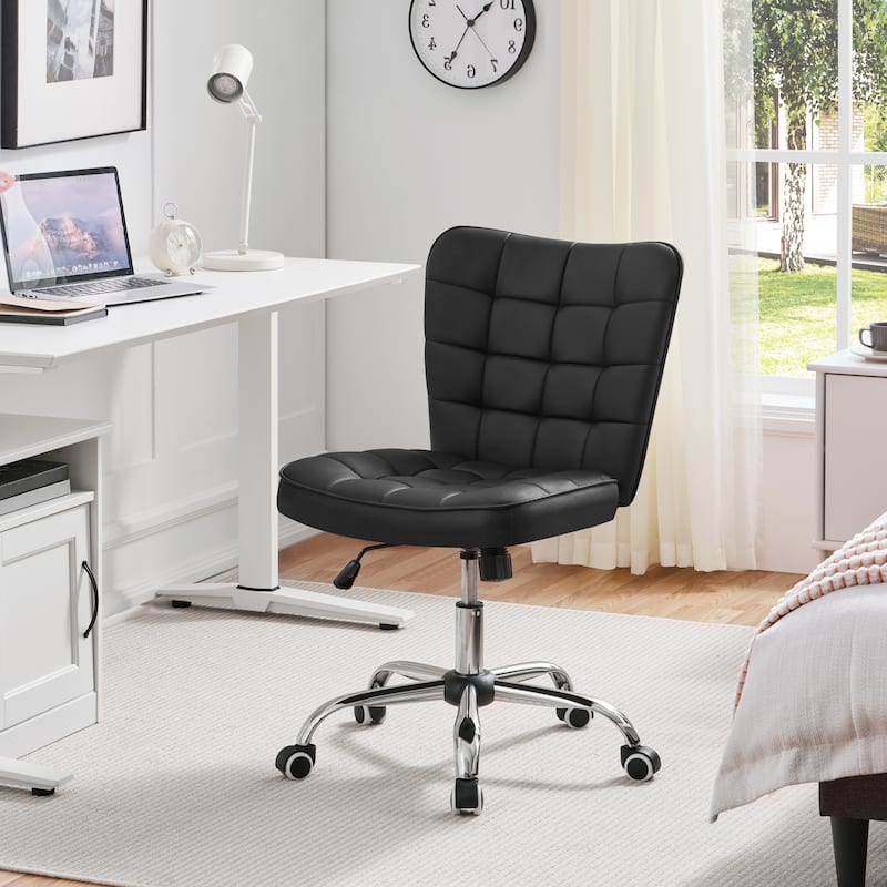 Yaheetech Modern Faux Leather Armless Desk Chair Task Chair with Chrome-finish Metal Base - N/A - Black