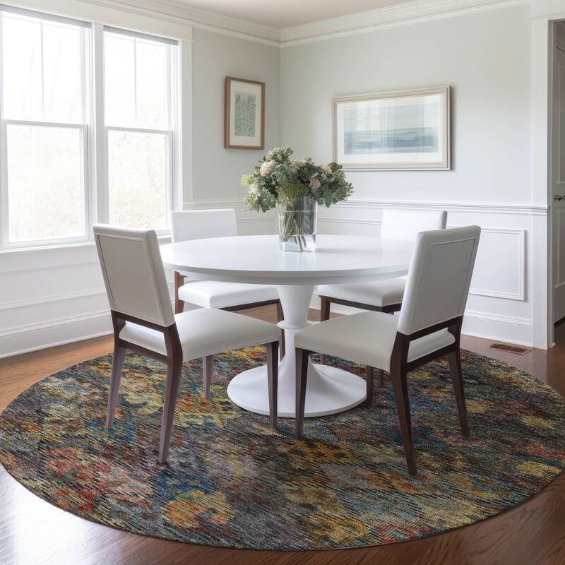 Machine Washable Indoor/ Outdoor Boho Moroccan Chantille Rug - Gray - 8' x 8'