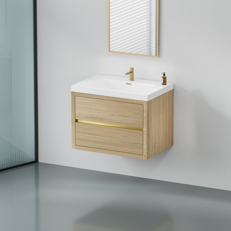36" Floating Bathroom Vanity with Stone Resin Countertop, Soft Close Drawers, and U-Shaped Drain Design