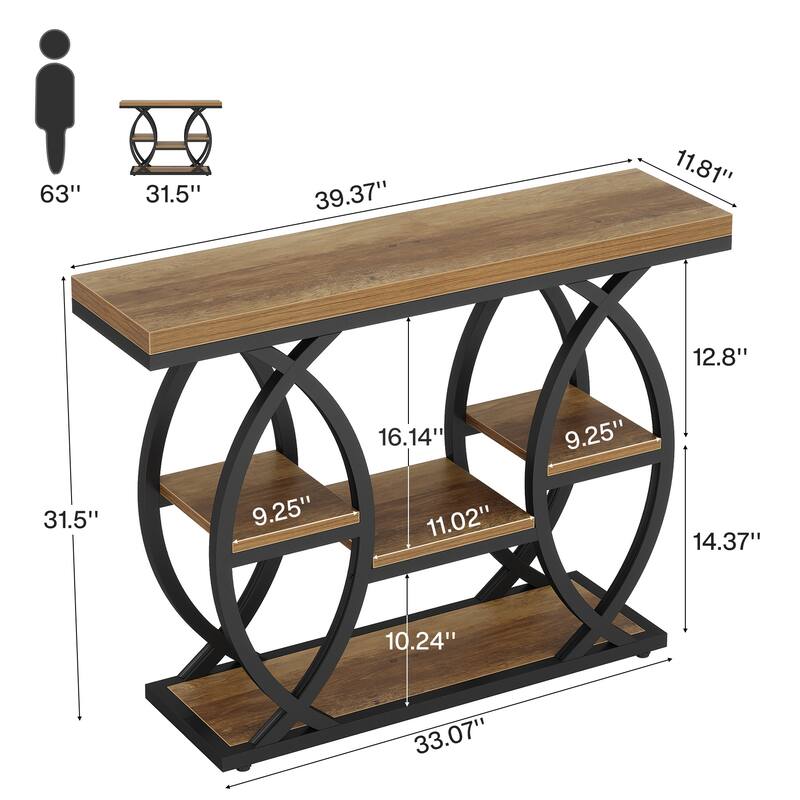 Industrial Console Table, 4-Tier Sofa Table with Geometric Metal Frame