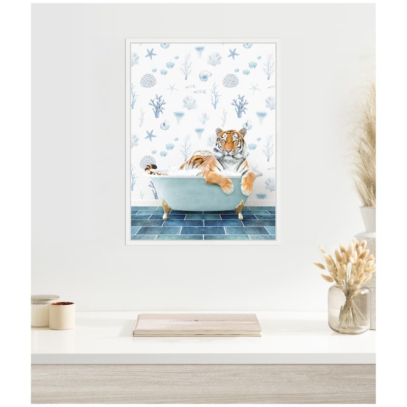 Kate and Laurel Sylvie Tiger in Under the Sea Bathtub Framed Canvas by Amy Peterson