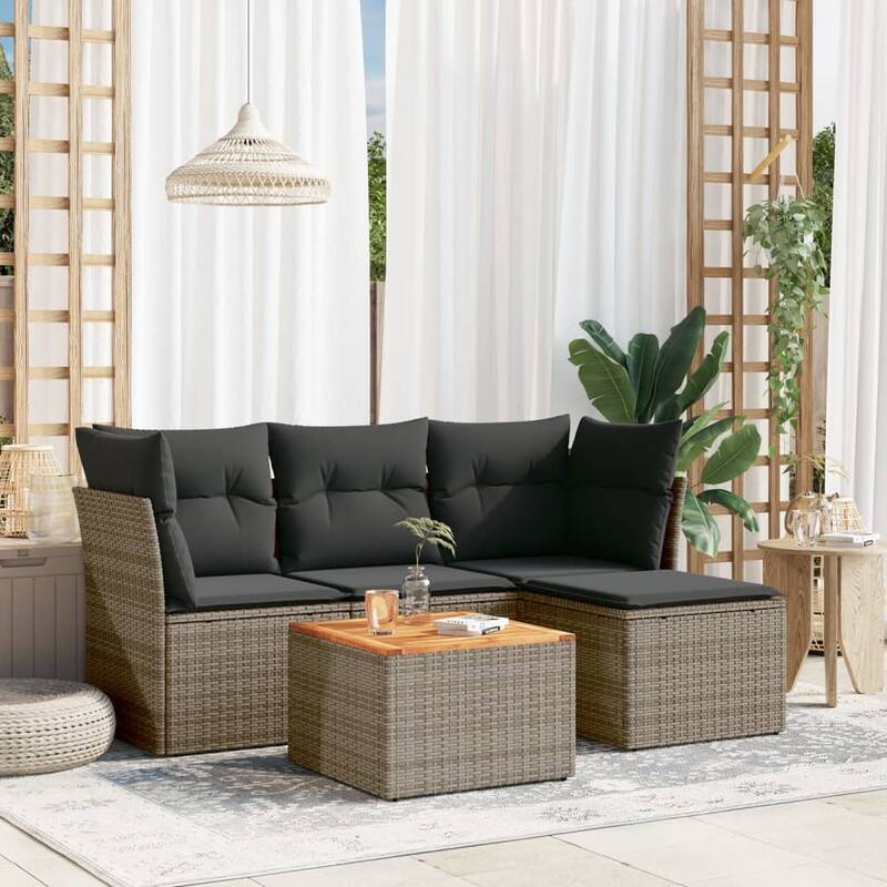 vidaXL Patio Sofa Set with Cushions Outdoor Furniture 5 Piece Poly Rattan - 21.7 x 21.7 x 14.6 - Gray