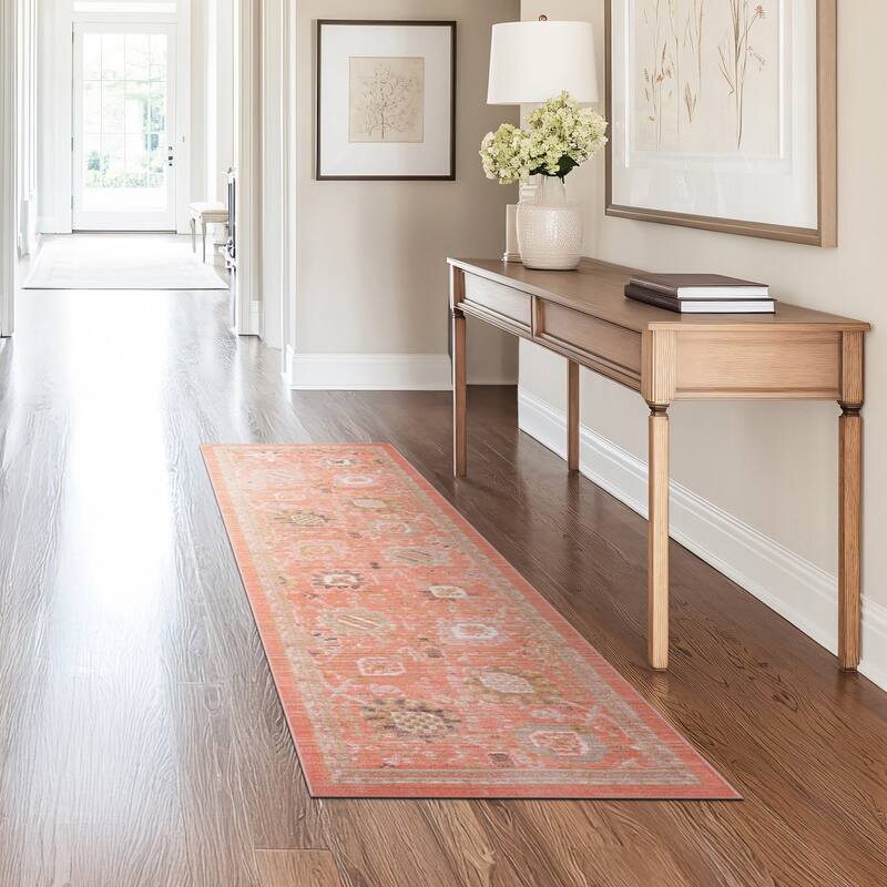 Crosswood Alyssa Traditional Floral Indoor Polyester Area Rug - 2'3'' x 7'7'' - Salmon/Brown