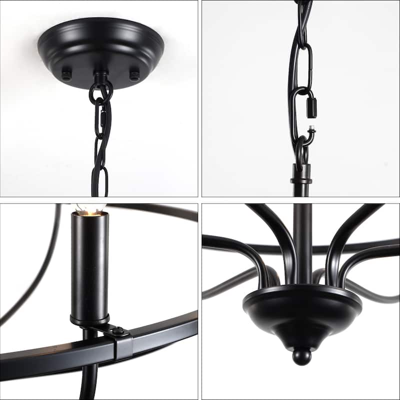 6-Light Wagon Wheel Chandelier, Traditional Metal Ceiling Light for Living Room Kitchen Island Dining Foyer - W28.34"x H25.19"