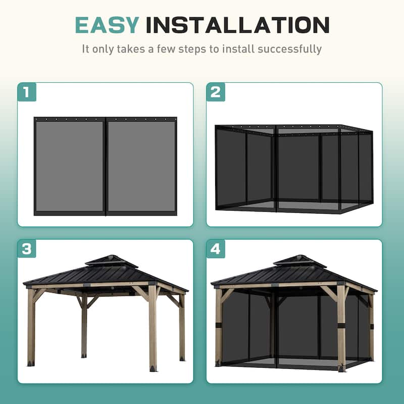 Aoodor 12'x12' Replacement Gazebo Mosquito Netting 4-Panel Sidewalls