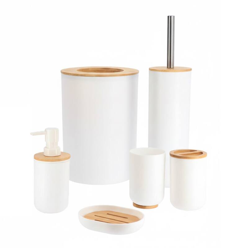 White Padang Bathroom Accessory Set 6-Pieces Bamboo