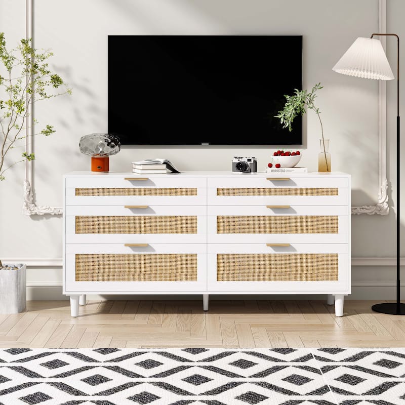 59" Rattan Dresser with 6 Drawer for Bedroom