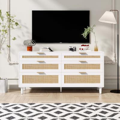 59" Rattan Dresser with 6 Drawer for Bedroom