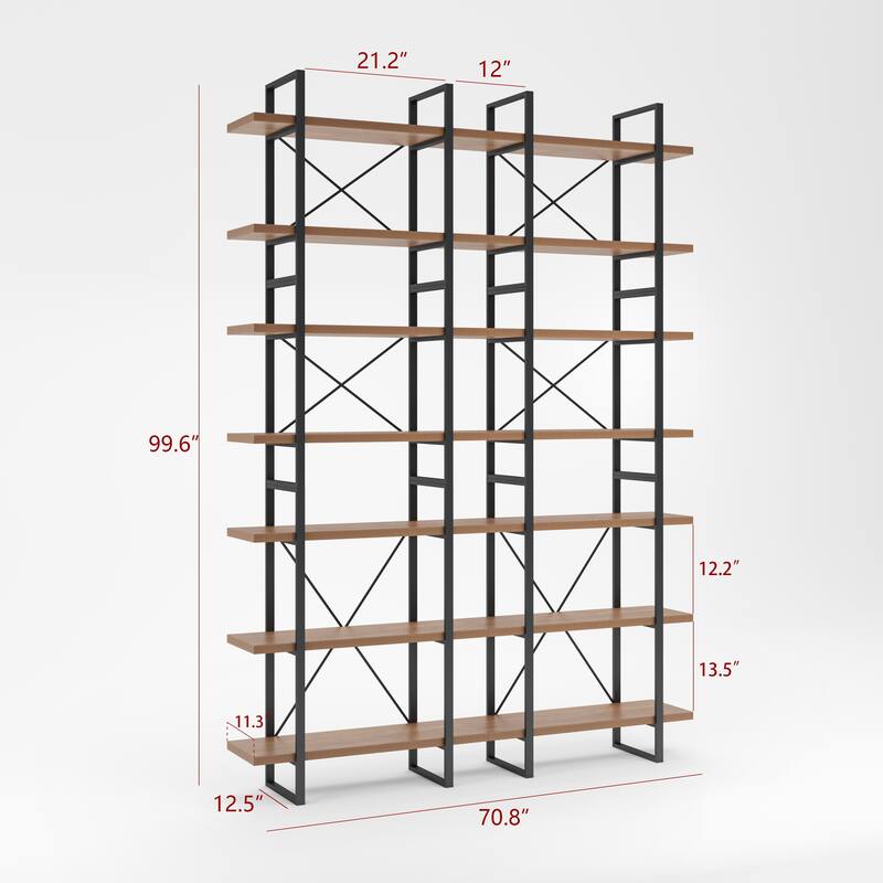 Davee 7-tier Walnut color Display and Storage Bookcase - 99.6" H x 71" W x 12.5" D