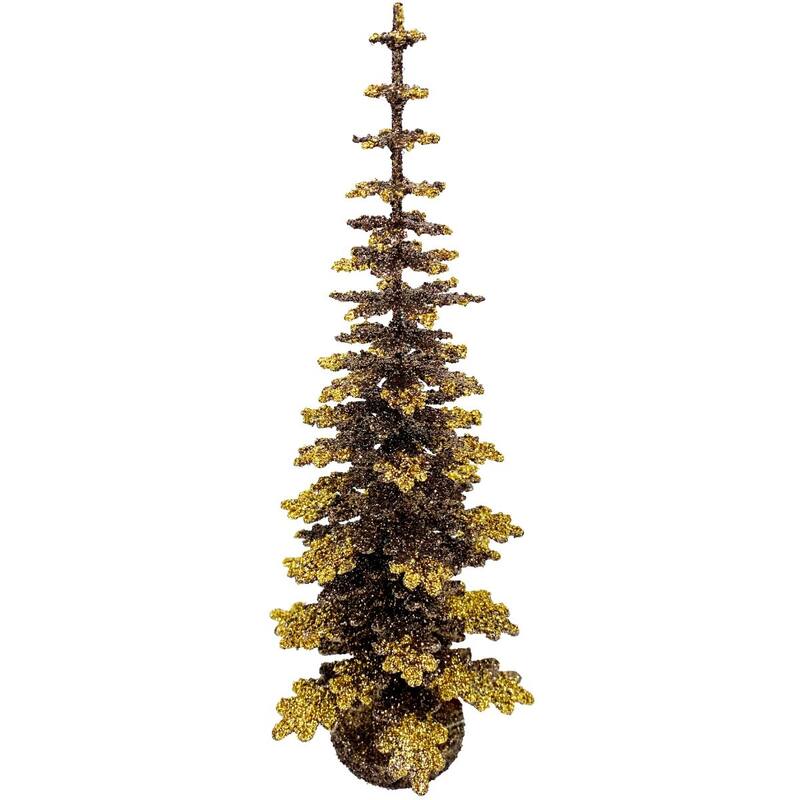 12" Brown and Metallic Gold Holiday Collectible 30-CM Schaller Paper Mache Tree