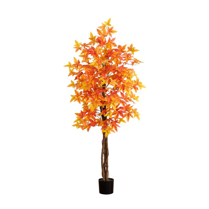 Potted Deluxe Maple Artificial Tree - 6' - Orange