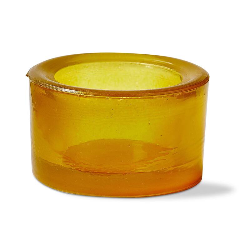 Chunky Yellow Glass Tealight Holder - Stylish Candle Holder for Everyday Use, 1.5" H x 2.5" L x 2.5" W
