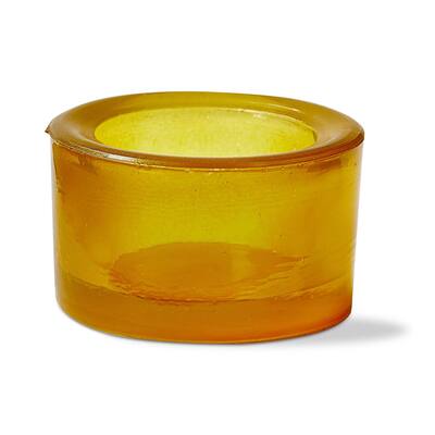 Chunky Yellow Glass Tealight Holder - Stylish Candle Holder for Everyday Use, 1.5" H x 2.5" L x 2.5" W